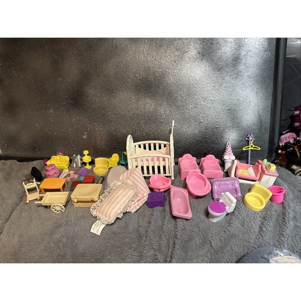 Vintage Plastic Dollhouse Doll Furniture Lot 40 Small Scale Fisher Price Barbie